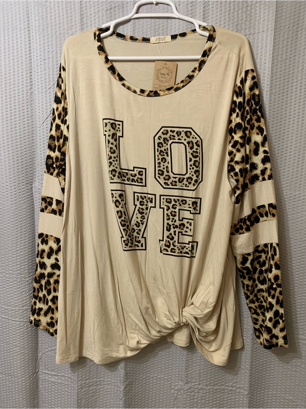 NWT! ODDY Leopard Accent 'LOVE' Long Sleeve Top - Cream 3X